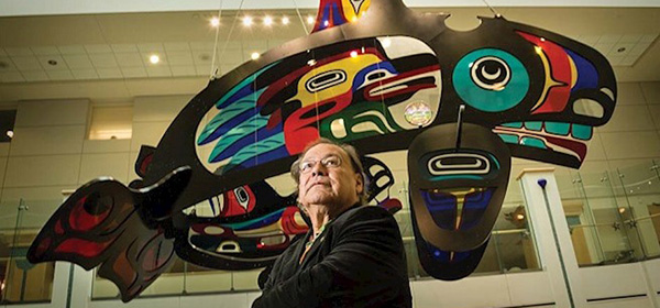 Marvin Oliver with his installation Mystical Journey at Seattle Children's Hospital